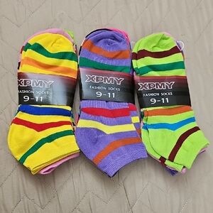 Women's Colorful Striped Socks, Bundle Of 9 Pairs